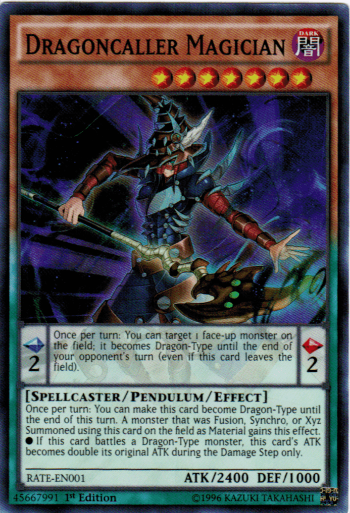 1st Edition, Dark, Pendulum/Effect Monster, Raging Tempest, Spellcaster, Super Rare, Unlimited Dragoncaller Magician [RATE-EN001] Super Rare - Trading Card World