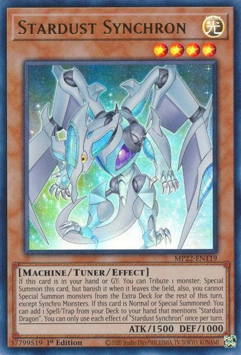 1st Edition, 2022 Tin of the Pharaoh's Gods, Light, Machine, Tuner/Effect Monster, Ultra Rare Stardust Synchron [MP22-EN119] Ultra Rare - Trading Card World