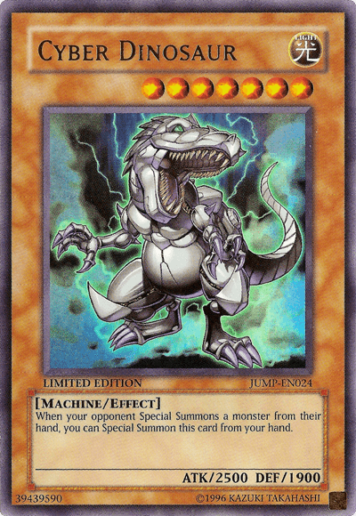 Effect Monster, Light, Limited, Machine, Shonen Jump Magazine Promos, Ultra Rare Cyber Dinosaur [JUMP-EN024] Ultra Rare - Trading Card World