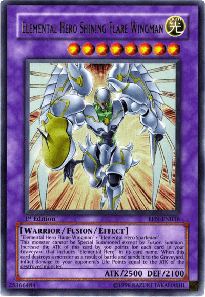 1st Edition, Elemental Energy, Fusion/Effect Monster, Light, Ultra Rare, Unlimited, Warrior Elemental Hero Shining Flare Wingman [EEN-EN036] Ultra Rare - Trading Card World