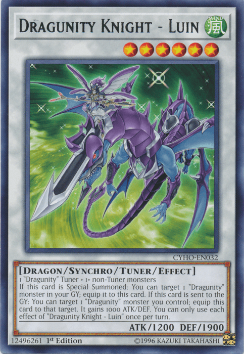 1st Edition, Cybernetic Horizon, Dragon, Rare, Synchro/Tuner/Effect Monster, Unlimited, Wind Dragunity Knight - Luin [CYHO-EN032] Rare - Trading Card World
