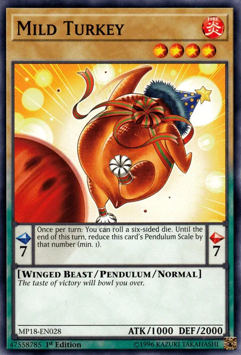 1st Edition, 2018 Mega-Tins Mega Pack, Common, Fire, Pendulum/Normal Monster, Winged Beast Mild Turkey [MP18-EN028] Common - Trading Card World