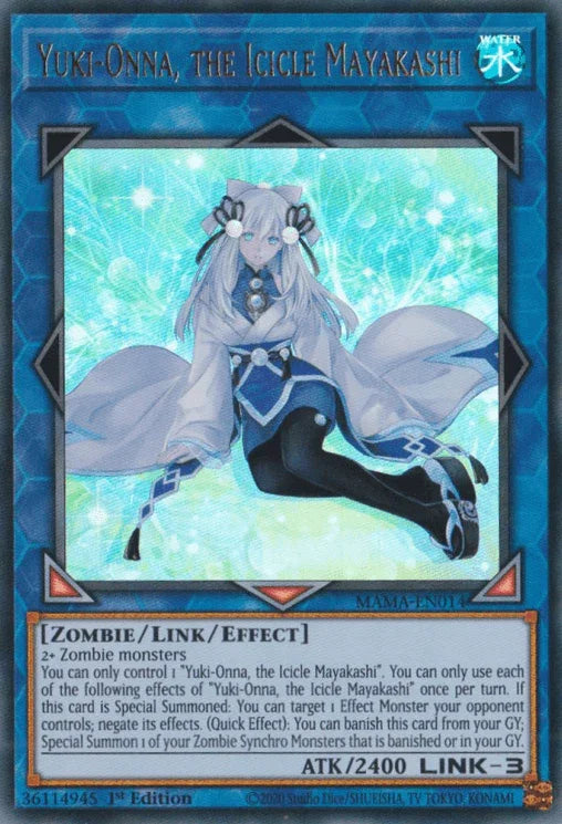 1st Edition, Link/Effect Monster, Magnificent Mavens, Ultra Rare, Water, Zombie Yuki-Onna, the Icicle Mayakashi [MAMA-EN014] Ultra Rare - Trading Card World