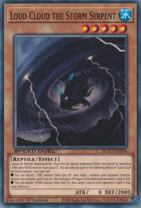 1st Edition, Common, Effect Monster, Reptile, Speed Duel GX: Midterm Paradox, Water Loud Cloud the Storm Serpent [SGX2-ENE06] Common - Trading Card World