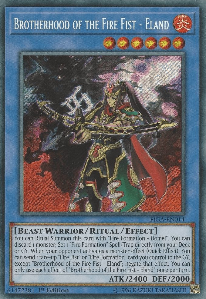 1st Edition, Beast-Warrior, Fire, Fists of the Gadgets, Ritual/Effect Monster, Secret Rare Brotherhood of the Fire Fist - Eland [FIGA-EN014] Secret Rare - Trading Card World