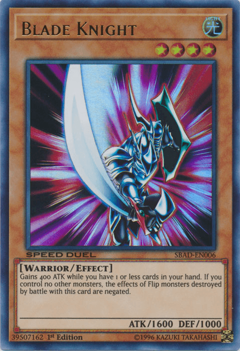 1st Edition, Effect Monster, Light, Speed Duel: Attack from the Deep, Ultra Rare, Warrior Blade Knight [SBAD-EN006] Ultra Rare - Trading Card World