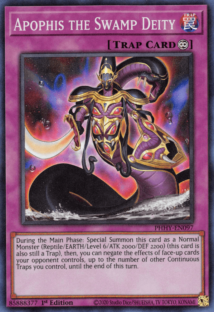 1st Edition, Continuous Trap, Photon Hypernova, Super Rare, Trap Apophis the Swamp Deity [PHHY-EN097] Super Rare - Trading Card World