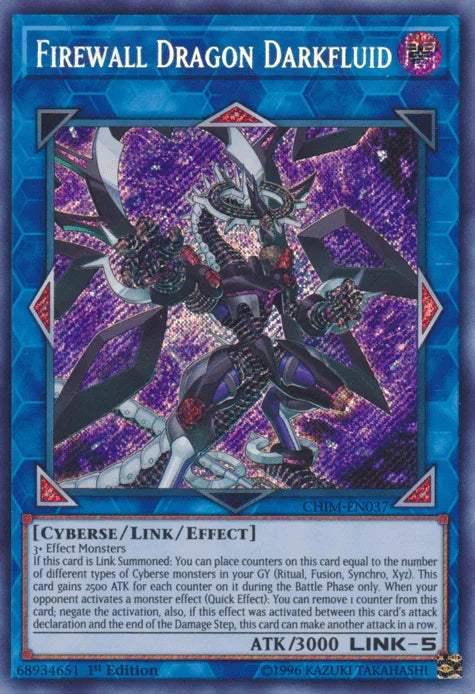1st Edition, Chaos Impact, Cyberse, Dark, Link/Effect Monster, Secret Rare, Unlimited Firewall Dragon Darkfluid [CHIM-EN037] Secret Rare - Trading Card World
