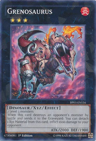 1st Edition, Battle Pack 3: Monster League, Dinosaur, Fire, Shatterfoil Rare, Xyz/Effect Monster Grenosaurus [BP03-EN116] Shatterfoil Rare - Trading Card World