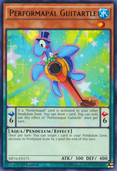 1st Edition, 2016 Mega-Tins Mega Pack, Aqua, Pendulum/Effect Monster, Rare, Unlimited, Water Performapal Guitartle [MP16-EN175] Rare - Trading Card World