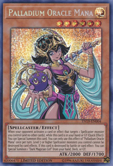 2019 Gold Sarcophagus Tin, Effect Monster, Light, Limited, Prismatic Secret Rare, Spellcaster Palladium Oracle Mana [TN19-EN004] Prismatic Secret Rare - Trading Card World