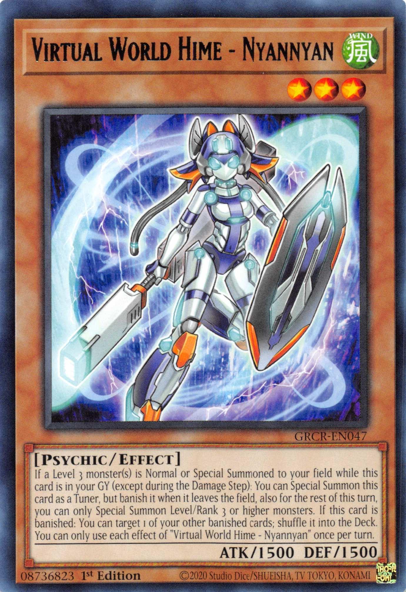 1st Edition, Effect Monster, Psychic, Rare, The Grand Creators, Wind Virtual World Hime - Nyannyan [GRCR-EN047] Rare - Trading Card World
