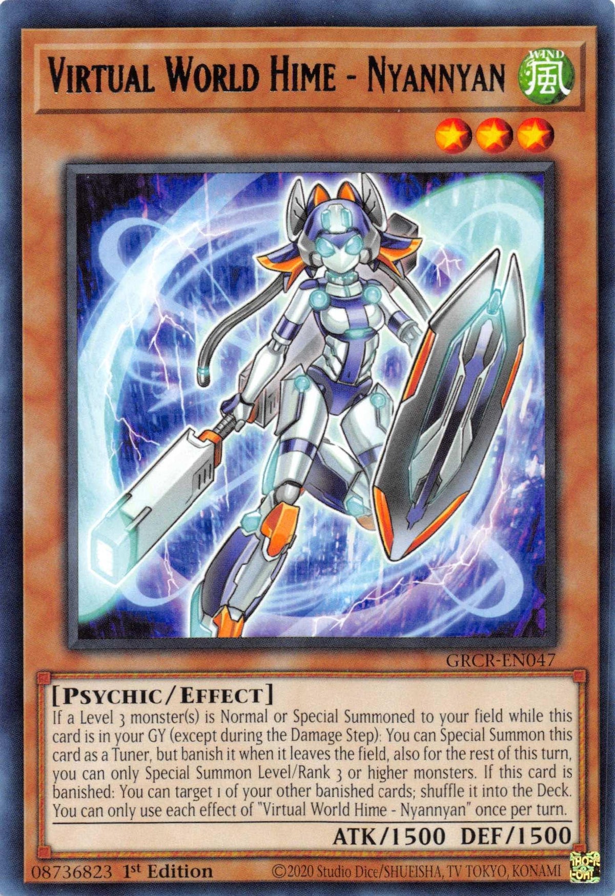 1st Edition, Effect Monster, Psychic, Rare, The Grand Creators, Wind Virtual World Hime - Nyannyan [GRCR-EN047] Rare - Trading Card World