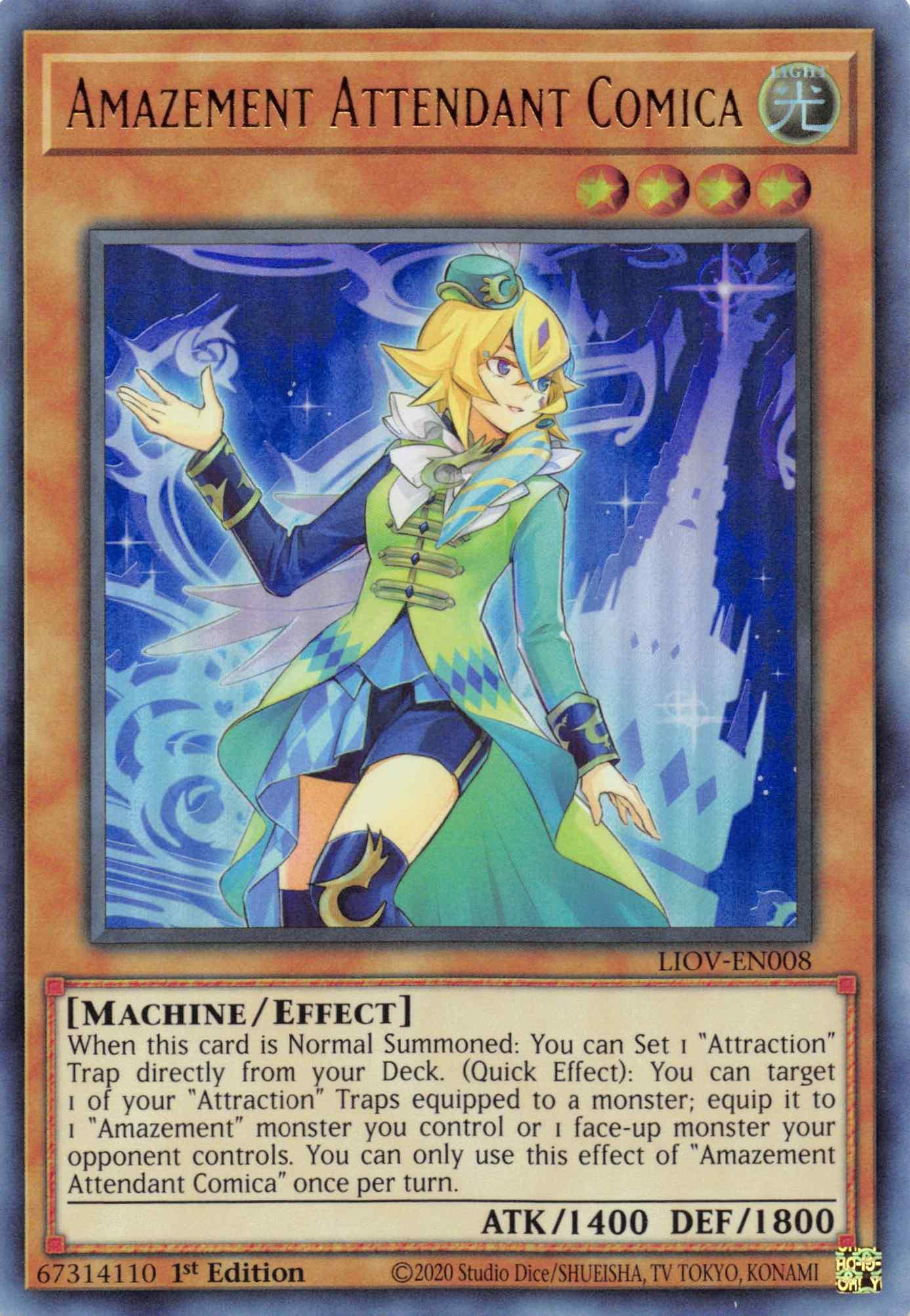 1st Edition, Effect Monster, Light, Lightning Overdrive, Machine, Ultra Rare Amazement Attendant Comica [LIOV-EN008] Ultra Rare - Trading Card World