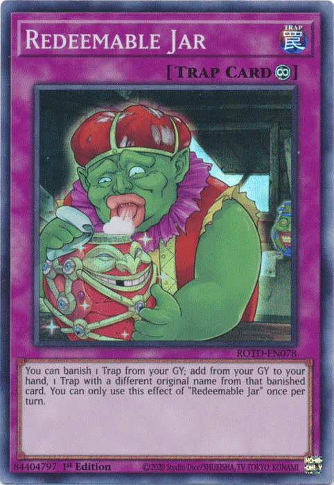 1st Edition, Continuous Trap, Rise of the Duelist, Super Rare, Trap Redeemable Jar [ROTD-EN078] Super Rare - Trading Card World