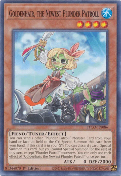 1st Edition, Common, Eternity Code, Fiend, Tuner/Effect Monster, Water Goldenhair, the Newest Plunder Patroll [ETCO-EN086] Common - Trading Card World