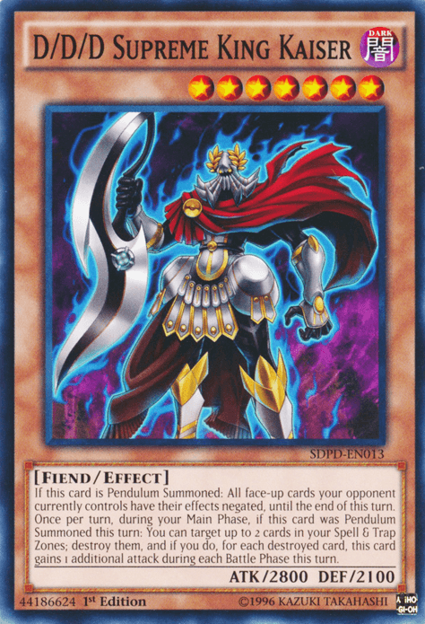1st Edition, Common, Dark, Effect Monster, Fiend, Structure Deck: Pendulum Domination D/D/D Supreme King Kaiser [SDPD-EN013] Common - Trading Card World