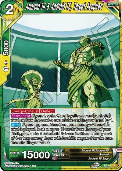 Android, Android 13 Saga, Android 14/Android 15, Battle, Battle Evolution Booster, EB1-67, Green/Yellow, Normal, Parallel Foil, Rare Android 14 & Android 15, Target Acquired (EB1-67) [Battle Evolution Booster] - Trading Card World