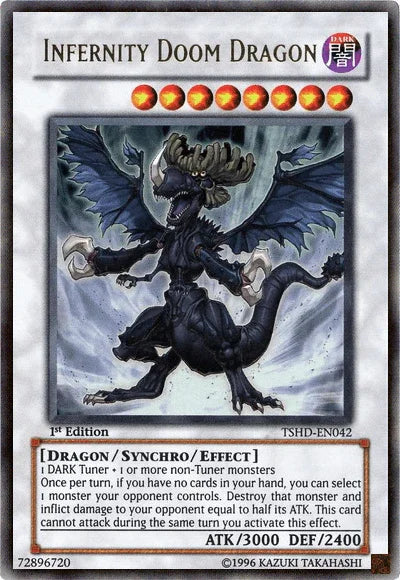 1st Edition, Dark, Dragon, Synchro/Effect Monster, The Shining Darkness, Ultra Rare, Unlimited Infernity Doom Dragon [TSHD-EN042] Ultra Rare - Trading Card World