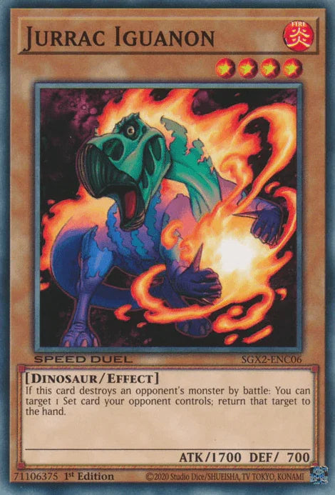 1st Edition, Common, Dinosaur, Effect Monster, Fire, Speed Duel GX: Midterm Paradox Jurrac Iguanon [SGX2-ENC06] Common - Trading Card World