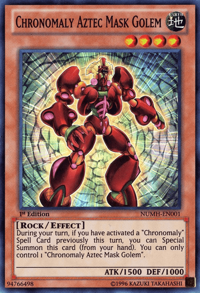 1st Edition, Earth, Effect Monster, Number Hunters, Rock, Super Rare, Unlimited Chronomaly Aztec Mask Golem [NUMH-EN001] Super Rare - Trading Card World