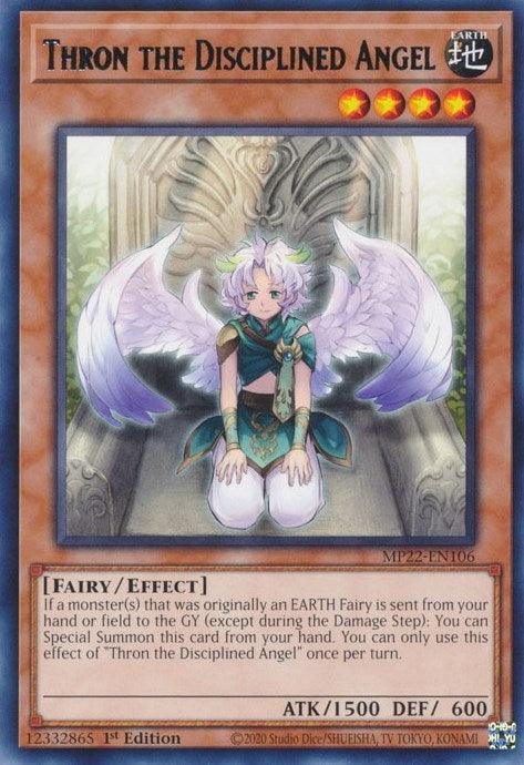 1st Edition, 2022 Tin of the Pharaoh's Gods, Earth, Effect Monster, Fairy, Rare Thron the Disciplined Angel [MP22-EN106] Rare - Trading Card World