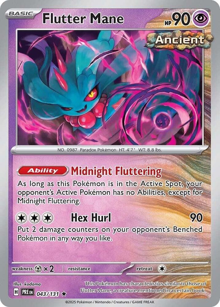 043, Holofoil, Metal [x2], Psychic, Rare, Reverse Holofoil, Scarlet & Violet: Prismatic Evolutions Flutter Mane (043/131) [Scarlet & Violet: Prismatic Evolutions] - Trading Card World