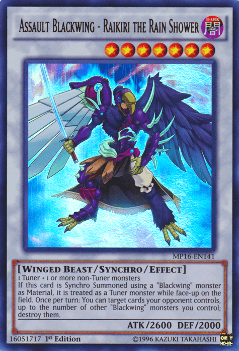 1st Edition, 2016 Mega-Tins Mega Pack, Dark, Synchro/Effect Monster, Ultra Rare, Unlimited, Winged Beast Assault Blackwing - Raikiri the Rain Shower [MP16-EN141] Ultra Rare - Trading Card World