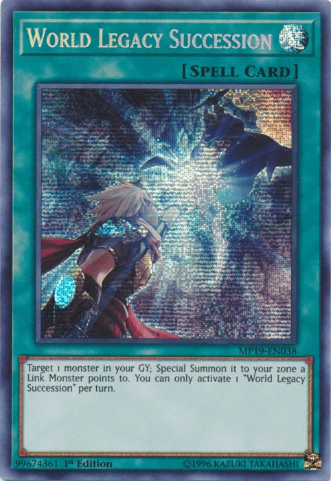 1st Edition, 2019 Gold Sarcophagus Tin Mega Pack, Normal Spell, Prismatic Secret Rare, Spell, Unlimited World Legacy Succession [MP19-EN038] Prismatic Secret Rare - Trading Card World