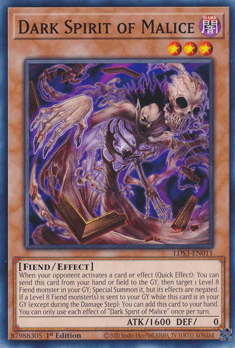1st Edition, Common, Dark, Effect Monster, Fiend, Legendary Duelists: Season 3 Dark Spirit of Malice [LDS3-EN011] Common - Trading Card World