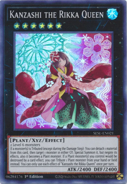 1st Edition, Plant, Secret Slayers, Super Rare, Water, Xyz/Effect Monster Kanzashi the Rikka Queen [SESL-EN021] Super Rare - Trading Card World