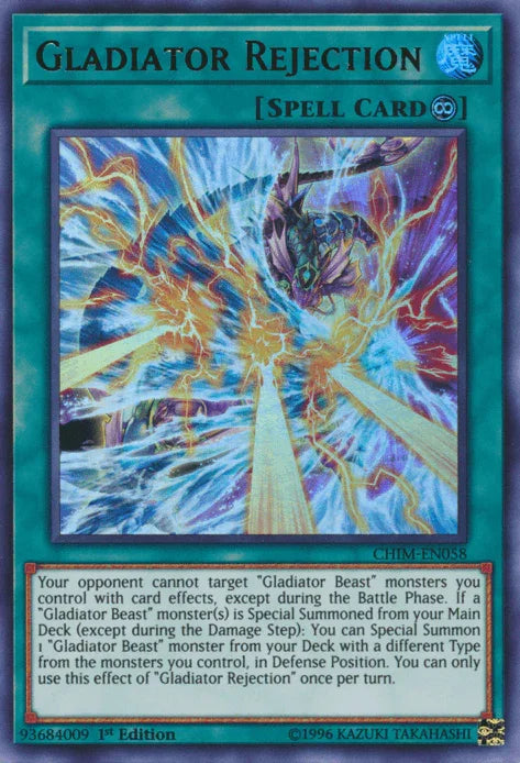 1st Edition, Chaos Impact, Continuous Spell, Spell, Ultra Rare, Unlimited Gladiator Rejection [CHIM-EN058] Ultra Rare - Trading Card World