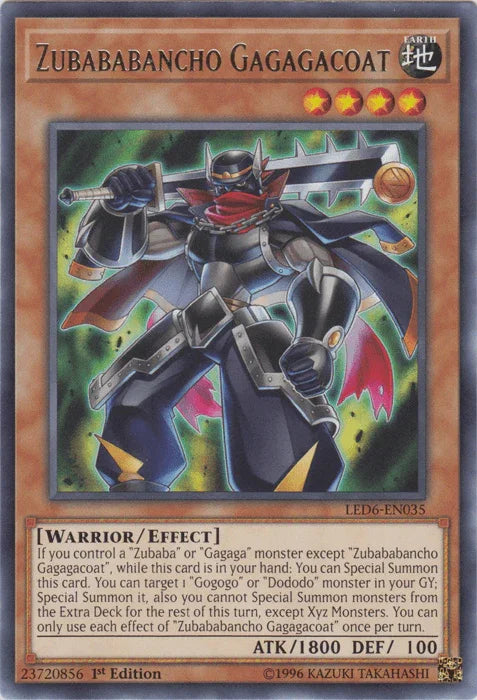 1st Edition, Earth, Effect Monster, Legendary Duelists: Magical Hero, Rare, Unlimited, Warrior Zubababancho Gagagacoat [LED6-EN035] Rare - Trading Card World