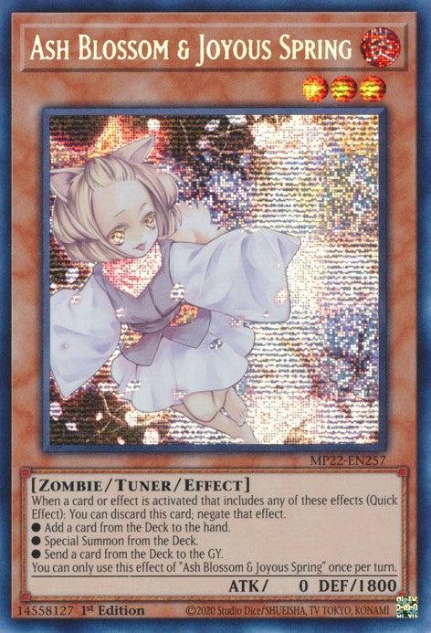 1st Edition, 2022 Tin of the Pharaoh's Gods, Fire, Prismatic Secret Rare, Tuner/Effect Monster, Zombie Ash Blossom & Joyous Spring [MP22-EN257] Prismatic Secret Rare - Trading Card World