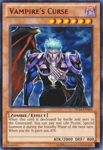 Dark, Duelist League Promo, Effect Monster, Rare, Unlimited, Zombie Vampire's Curse (Red) [DL16-EN003] Rare - Trading Card World