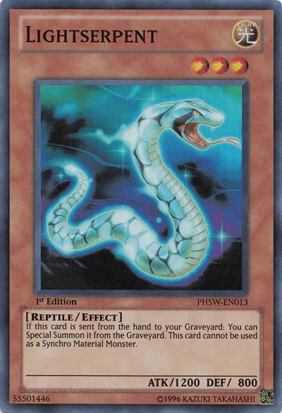 1st Edition, Effect Monster, Light, Photon Shockwave, Reptile, Super Rare, Unlimited Lightserpent [PHSW-EN013] Super Rare - Trading Card World