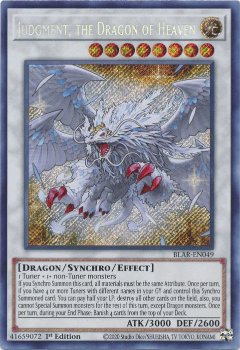 1st Edition, Battles of Legend: Armageddon, Dragon, Light, Secret Rare, Synchro/Effect Monster Judgment, the Dragon of Heaven [BLAR-EN049] Secret Rare - Trading Card World