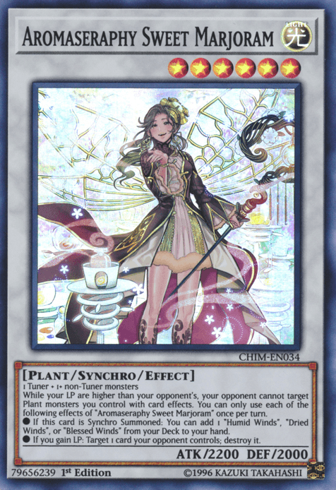 1st Edition, Chaos Impact, Light, Plant, Super Rare, Synchro/Effect Monster, Unlimited Aromaseraphy Sweet Marjoram [CHIM-EN034] Super Rare - Trading Card World
