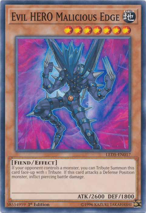 1st Edition, Common, Earth, Effect Monster, Fiend, Legendary Duelists: Immortal Destiny Evil Hero Malicious Edge [LED5-EN017] Common - Trading Card World