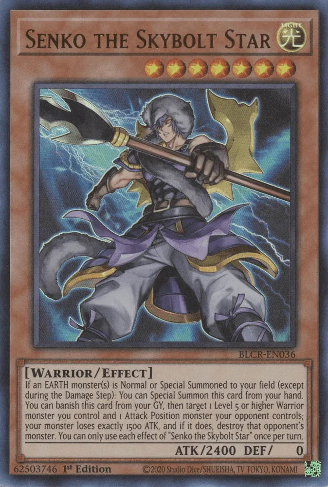 1st Edition, Battles of Legend: Crystal Revenge, Effect Monster, Light, Ultra Rare, Warrior Senko the Skybolt Star [BLCR-EN036] Ultra Rare - Trading Card World