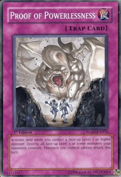 1st Edition, Common, Normal Trap, Raging Battle, Trap, Unlimited Proof of Powerlessness [RGBT-EN076] Common - Trading Card World