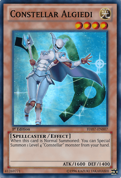 1st Edition, Effect Monster, Hidden Arsenal 7: Knight of Stars, Light, Spellcaster, Super Rare, Unlimited Constellar Algiedi [HA07-EN007] Super Rare - Trading Card World
