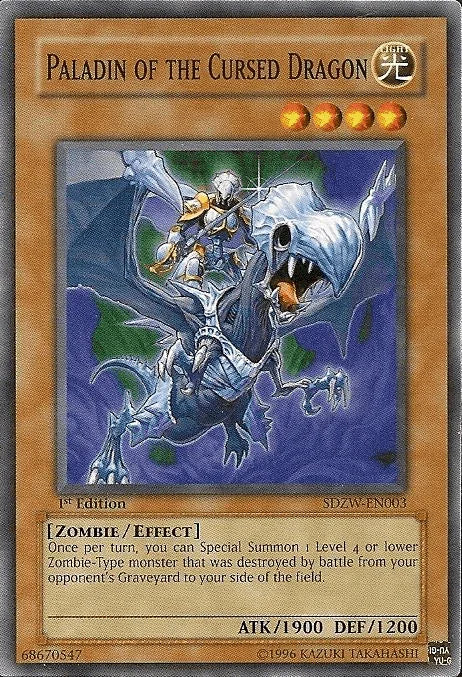 1st Edition, Common, Effect Monster, Light, Structure Deck: Zombie World, Zombie Paladin of the Cursed Dragon [SDZW-EN003] Common - Trading Card World
