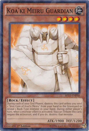 1st Edition, Battle Pack 3: Monster League, Earth, Effect Monster, Rock, Shatterfoil Rare Koa'ki Meiru Guardian [BP03-EN056] Shatterfoil Rare - Trading Card World