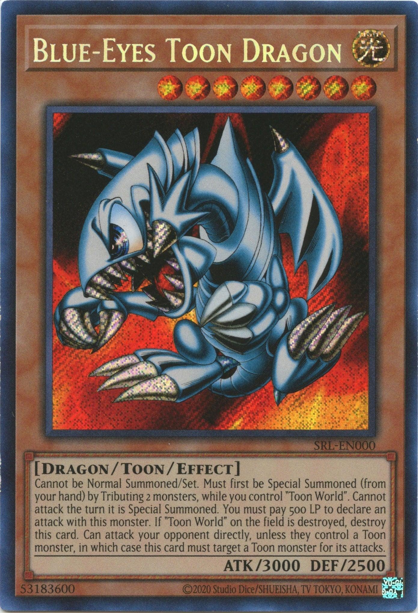Dragon, Light, Secret Rare, Spell Ruler (25th Anniversary Edition), Toon/Effect Monster, Unlimited Blue-Eyes Toon Dragon (25th Anniversary) [SRL-EN000] Secret Rare - Trading Card World
