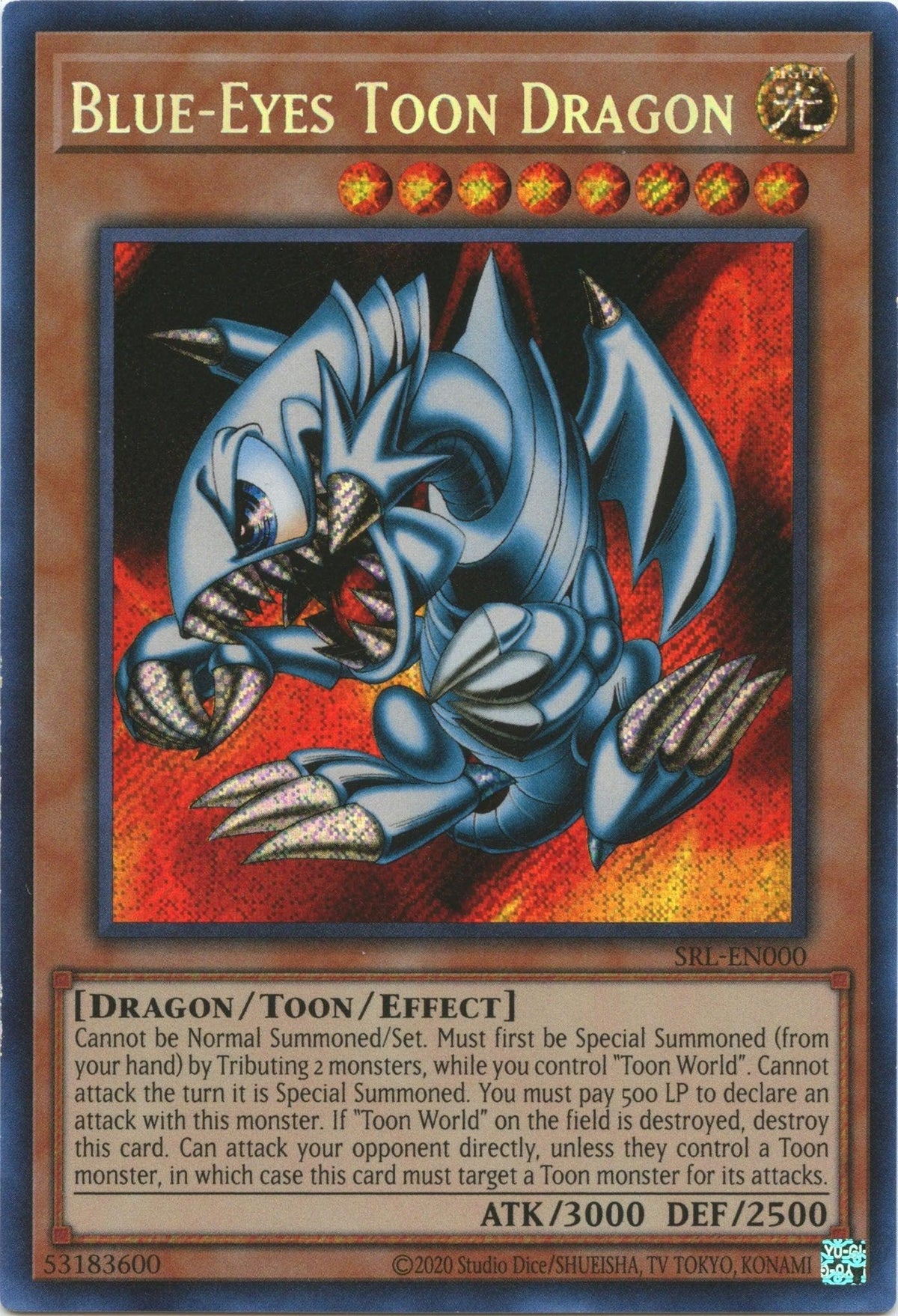 Dragon, Light, Secret Rare, Spell Ruler (25th Anniversary Edition), Toon/Effect Monster, Unlimited Blue-Eyes Toon Dragon (25th Anniversary) [SRL-EN000] Secret Rare - Trading Card World