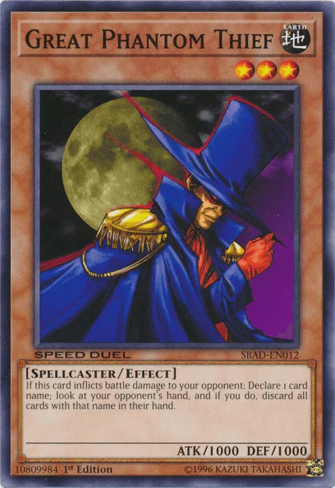1st Edition, Common, Earth, Effect Monster, Speed Duel: Attack from the Deep, Spellcaster Great Phantom Thief [SBAD-EN012] Common - Trading Card World