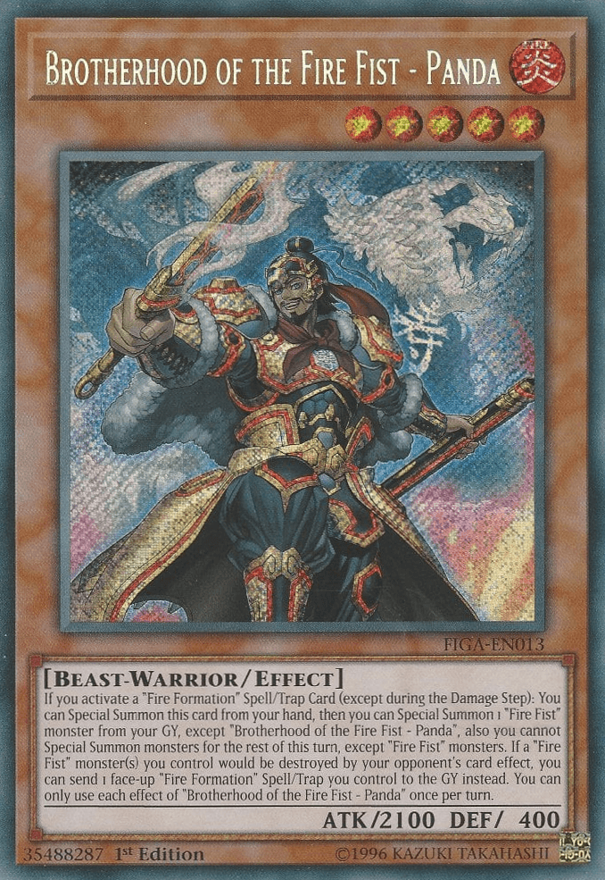 1st Edition, Beast-Warrior, Effect Monster, Fire, Fists of the Gadgets, Secret Rare Brotherhood of the Fire Fist - Panda [FIGA-EN013] Secret Rare - Trading Card World
