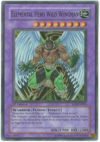 1st Edition, Earth, Enemy of Justice, Fusion/Effect Monster, Super Rare, Unlimited, Warrior Elemental Hero Wild Wingman [EOJ-EN035] Super Rare - Trading Card World