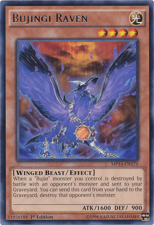 1st Edition, 2014 Mega-Tins Mega Pack, Effect Monster, Light, Rare, Winged Beast Bujingi Raven [MP14-EN179] Rare - Trading Card World